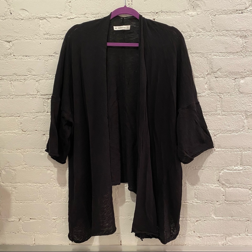 Zara Kimono Black open cardigan cotton knit beach coverup Medium
